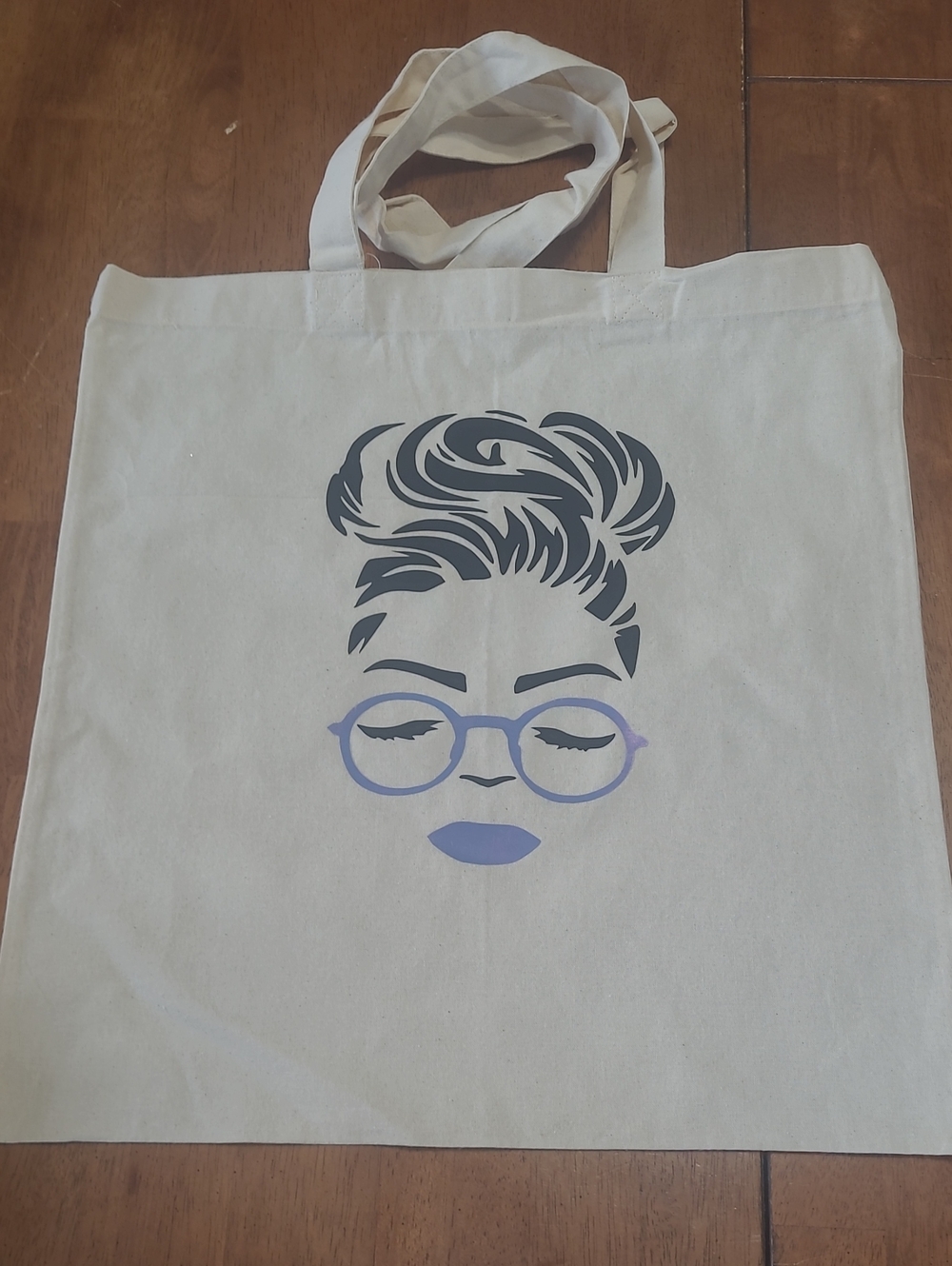 Canvas Tote Bag with Graphic Face Design - Cream and Black